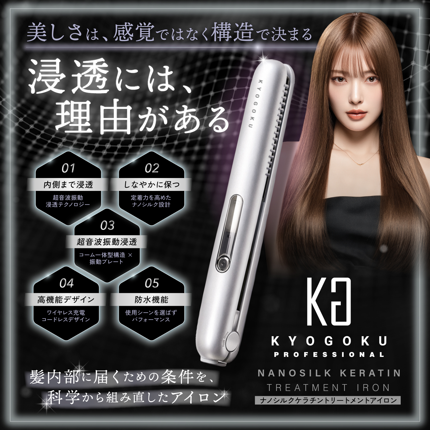 KYOGOKU ナノシルクケラチントリートメントアイロン　ヘアアイロン　コテ　ストレート　巻き髪　縮毛矯正